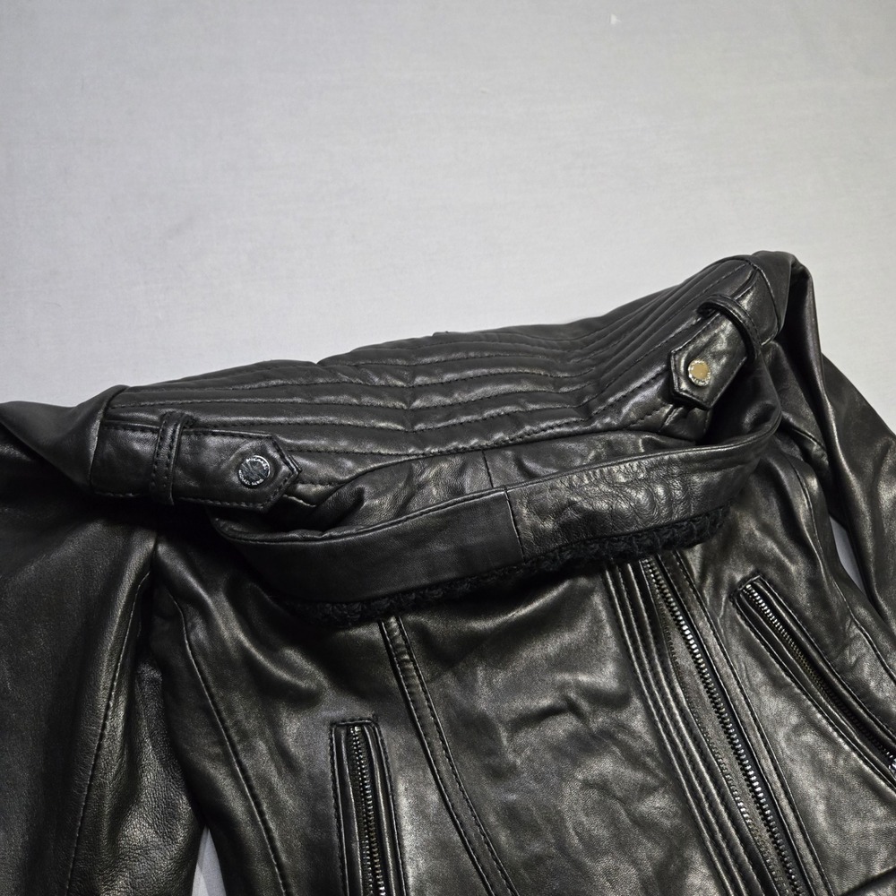 Michael Kors Real Leather Moto Jacket Small Black Asymmetrical‎ Knit Collar Punk - Picture 4 of 11